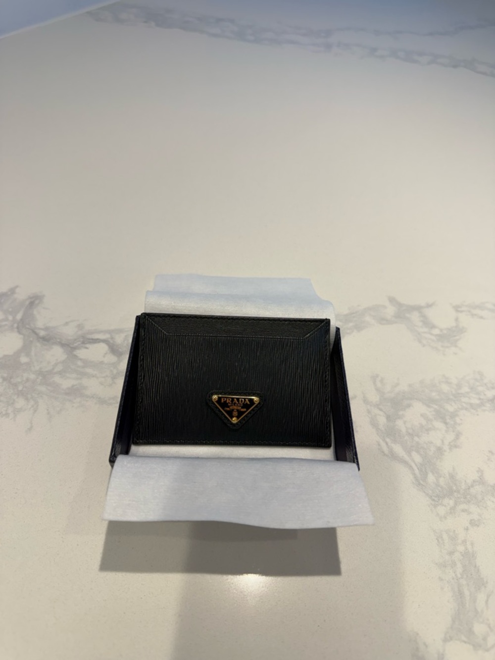 Prada Black Leather Card holder with Gold Logo